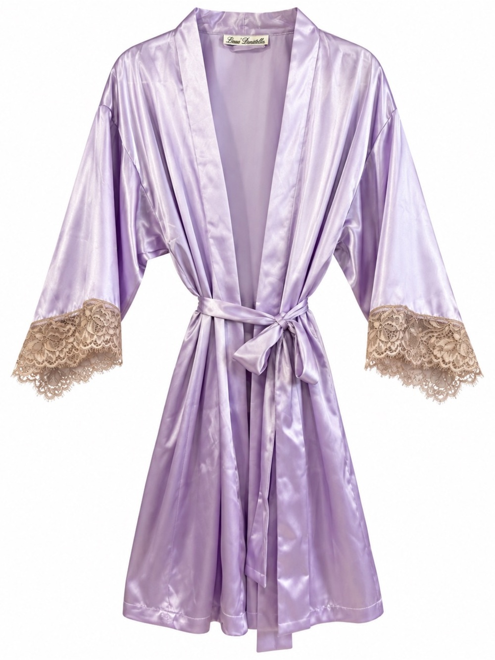 Linea Donatella Lavender Satin Lace Trim Robe S/M